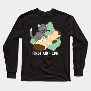 Cat Practicing Funny First Aid  CPR Instructor Gift Long Sleeve T-Shirt